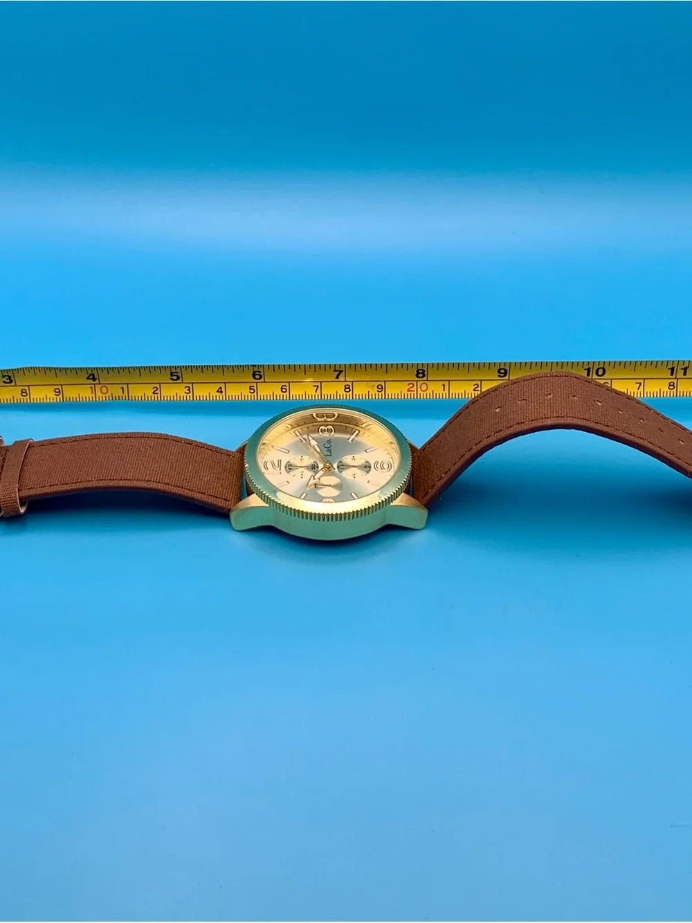 L&CO. Fashion Sport Quartz Wristwatch Faux Subdials Gold Tone Finish Working